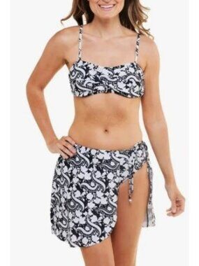 Tahari Three Piece Swim Set Size Medium Stamp Black White Bikini NWT $48